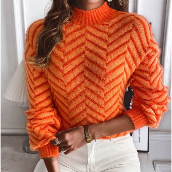 New orange chevron print long sleeve sweater - Picture 6 of 6